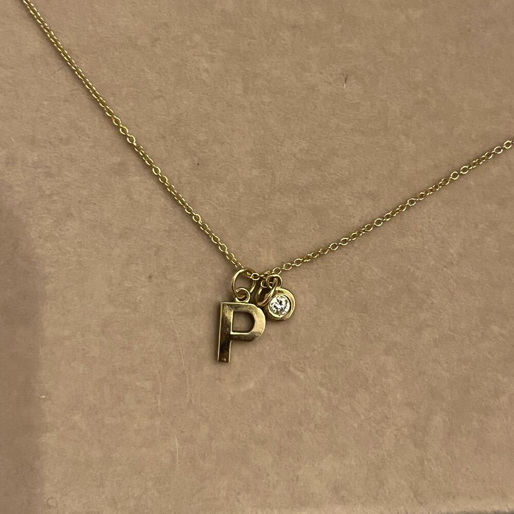 BNWT 14k Solid Yellow Gold Initial P Necklace with Lab Grown Diamond